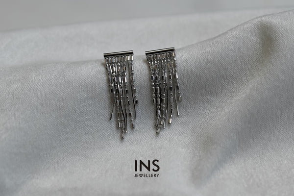 18K White Gold Tassel Earrings