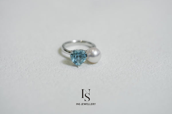 Aquamarine Ring with AKOYA Pearl