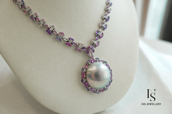 42 Mabe Pearl Necklace with Sapphire