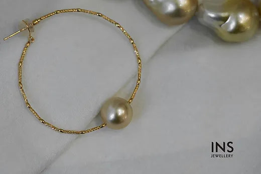 Golden Pearl Hoop Earrings